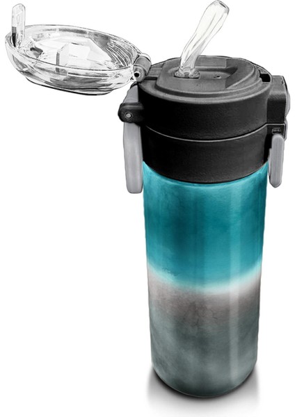 Kids Nefti Gri Renk Geçişli Desenli Pipetli ve Direkt Içim Çelik Termos 500 ml 31969 indirimleri