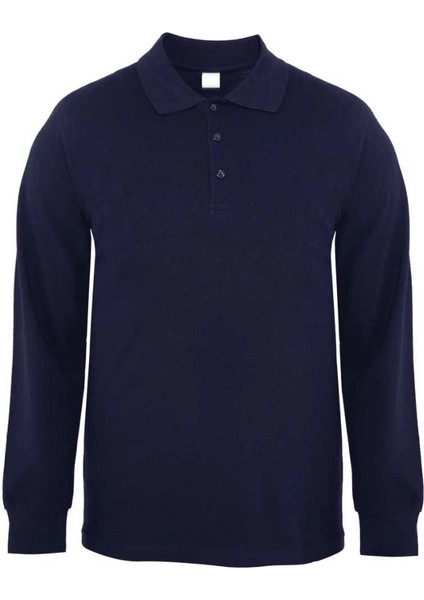 Penye Kumaş Bisiklet Yaka Uzun Kollu Tshirt Lacivert