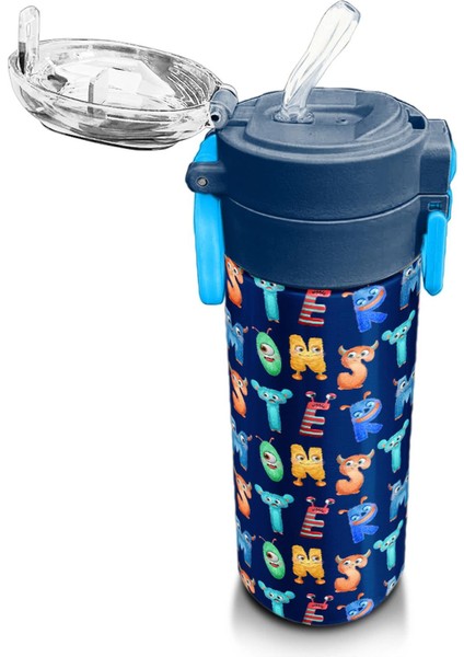Kids Lacivert Neon Sarı Desenli Pipetli ve Direkt Içim Çelik Termos 500 ml 31935 indirimleri