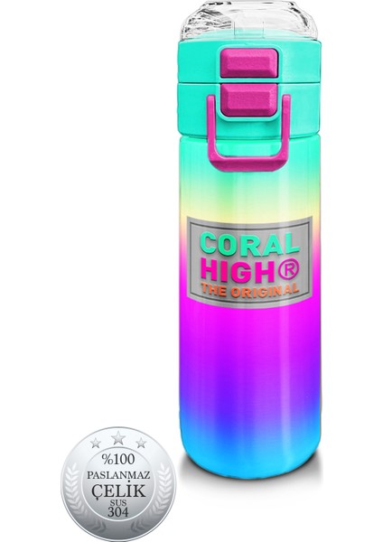 Kids Renk Geçişli Desenli Pipetli ve Direkt Içim Çelik Termos 500 ml 31924