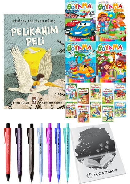 Yeniden Parlayan Güneş Pelikanım Peli ve 4'lü Maskeli Boyama 10'lu Hikaye
