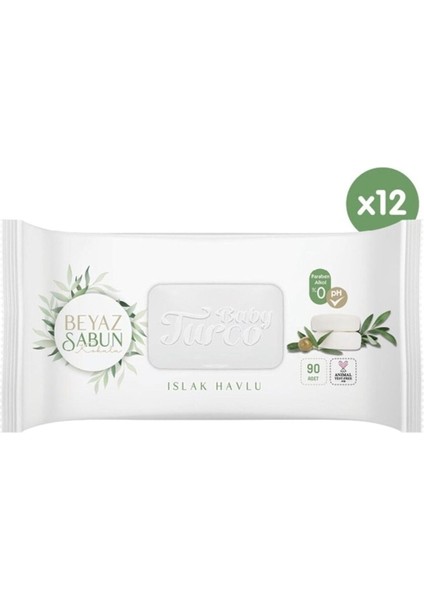 Beyaz Sabun Kokulu Islak Havlu 90'lı x 12