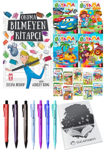 Okuma Bilmeyen Kitapçı ve 4'lü Maskeli Boyama 10'lu Hikaye
