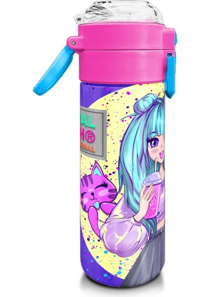 Kids Mor Pembe Anime Kız Desenli Pipetli ve Direkt Içim Çelik Termos 500 ml 31942 fiyatları