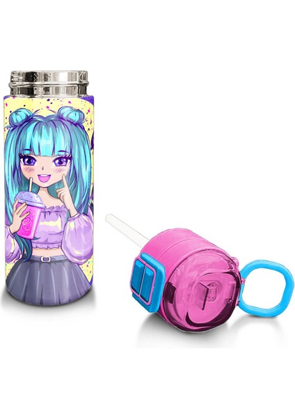 Kids Mor Pembe Anime Kız Desenli Pipetli ve Direkt Içim Çelik Termos 500 ml 31942 fırsatları