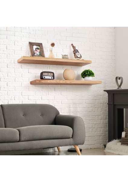 2li Doğal Ahşap Duvar Rafı Kütüphane Kitaplık Banyo ve Mutfak Düzenleyici 70X15