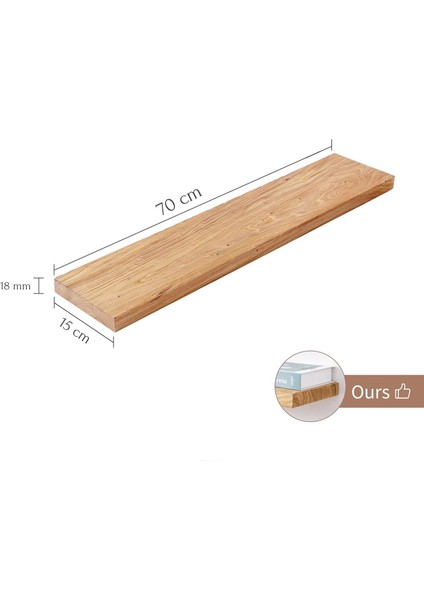2li Doğal Ahşap Duvar Rafı Kütüphane Kitaplık Banyo ve Mutfak Düzenleyici 70X15