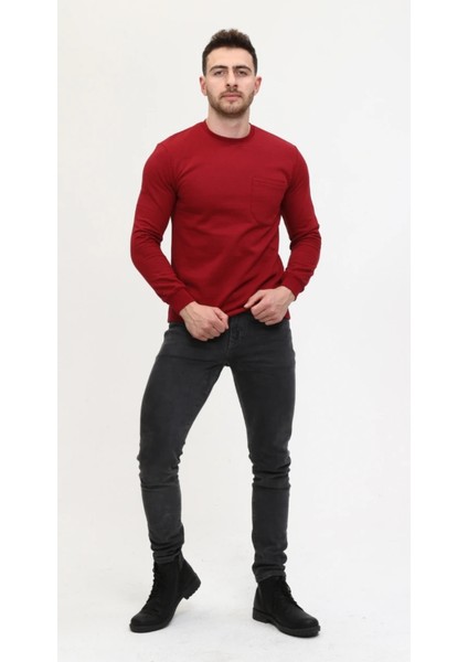 İki İplik Sıfır Yaka Bordo Sweatshirt fırsatları