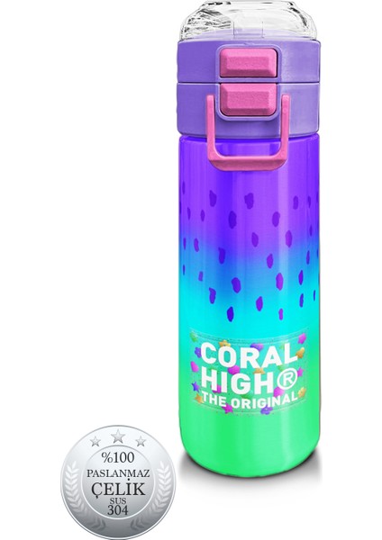 Kids Mor Lila Renk Geçişli Pipetli ve Direkt Içim Çelik Termos 500 ml 31850
