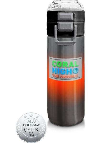 Kids Gri Turuncu Renk Geçişli Pipetli ve Direkt Içim Çelik Termos 500 ml 31949