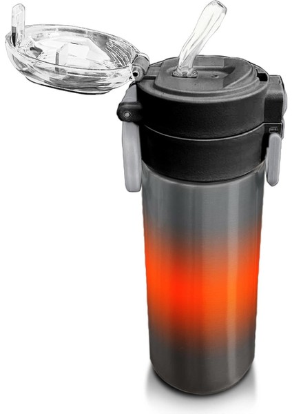 Kids Gri Turuncu Renk Geçişli Pipetli ve Direkt Içim Çelik Termos 500 ml 31949 indirimleri