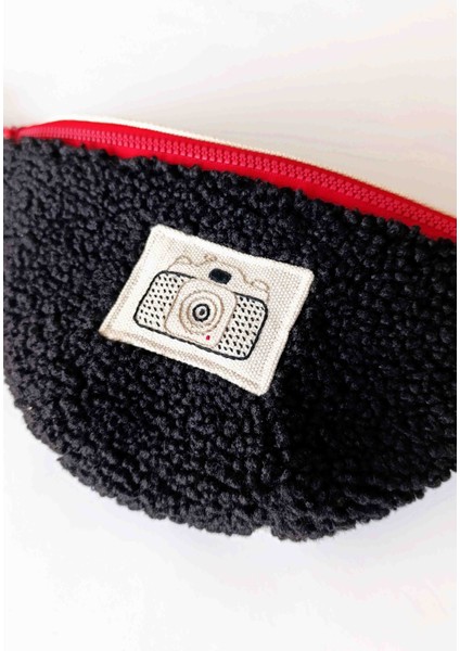 Vintage Camera Black Teddy Nakışlı El Yapımı Bel Çantası