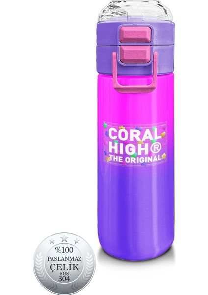 Kids Mor Renk Geçişli Desenli Pipetli ve Direkt Içim Çelik Termos 500 ml 31963