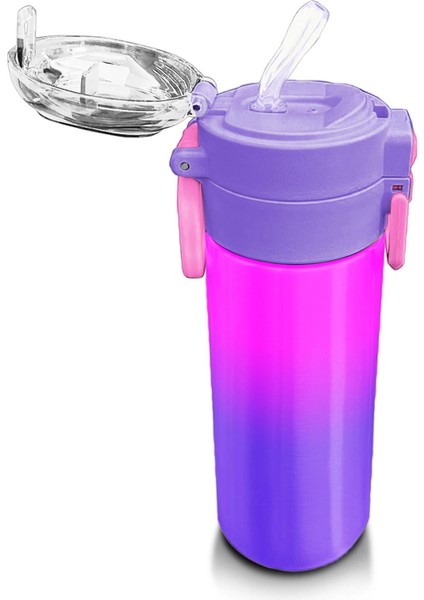 Kids Mor Renk Geçişli Desenli Pipetli ve Direkt Içim Çelik Termos 500 ml 31963 indirimleri
