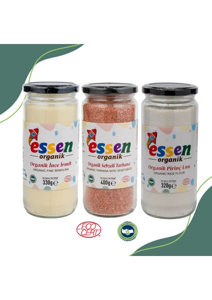 Pirinç Unu, Organik İnce Irmik ve Organik Sebzeli Tarhana 3’lü Paketi