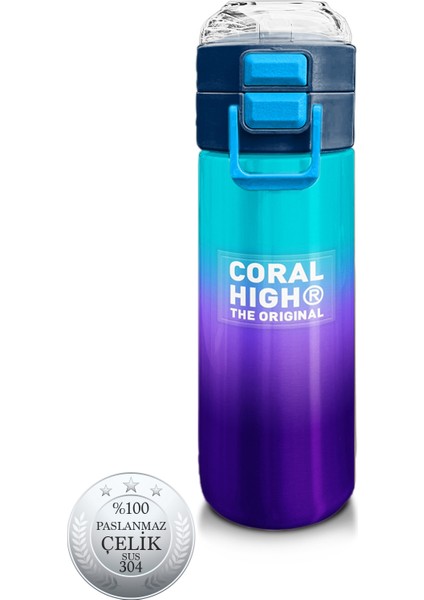 Kids Mor Renk Geçişli Desenli Pipetli ve Direkt Içim Çelik Termos 500 ml 31964