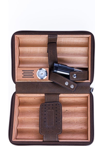 Kahverengi Timsah Derisi Desenli Dahili Çakmak Deri Puro Taşıma Çantası & Seyahat Humidoru modelleri