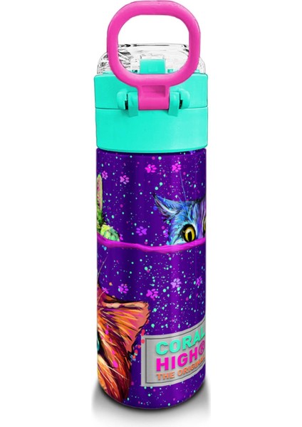 Kids Mor Pembe Kedi Desenli Pipetli ve Direkt Içim Çelik Termos 500 ml 31939 modelleri