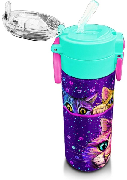 Kids Mor Pembe Kedi Desenli Pipetli ve Direkt Içim Çelik Termos 500 ml 31939 indirimleri