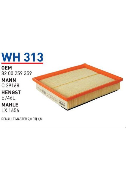Wh313 Oem 8200259359 Renault Master 2,8 Dti Y.M Hava Filtre