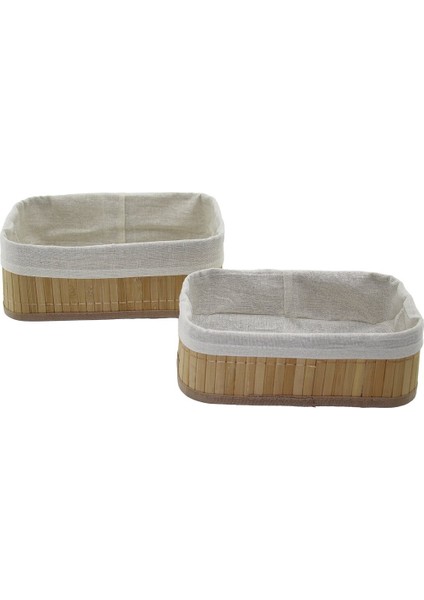 2li Dikdörtgen Bambu Kenar Organizer Sepet Ahşap Altlık - Bezli 19X27X10CM - 15X24X8CM (3791)