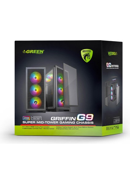Griffin G9 7X120/140MM Fan Argb 2x3.0usb 1x3.1 Gen2 Type-C Tempered Oyun Bilgisayar Kasası