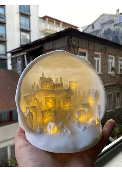 Kar Şehri Temalı Tealight Mum Aydınlatmalı Dekoratif Obje Ev, Kitaplık, Dresuar Dekor Aksesuarı indirimleri