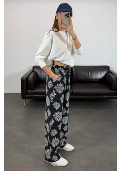 Bebe Plus Kadın Beli Lastikli Desenli Bol Rahat Pantolon modelleri