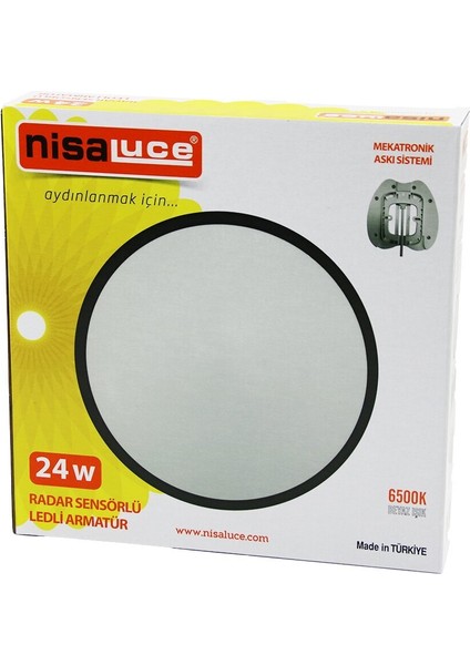 NİSALUCE EAMP-106/B 24W RADAR SENSÖRLÜ LEDLİ ARMATÜR BEYAZ ÇERÇEVE MEKATRONİK ASKI SİSTEMİ 6500K - 2160Lm (3791)