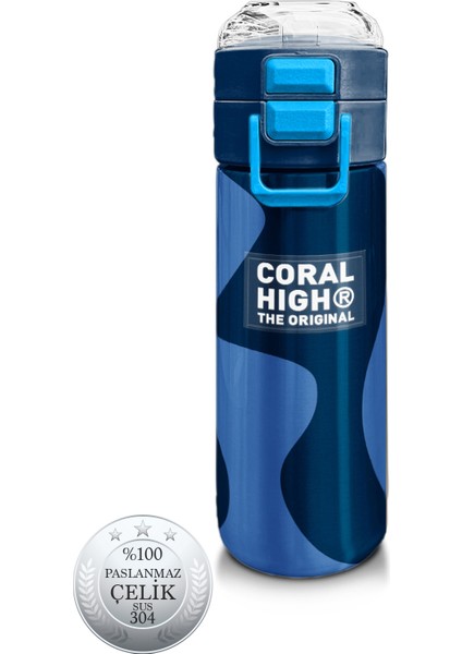 Kids Lacivert Mavi Desenli Pipetli ve Direkt Içim Çelik Termos 500 ml 31888