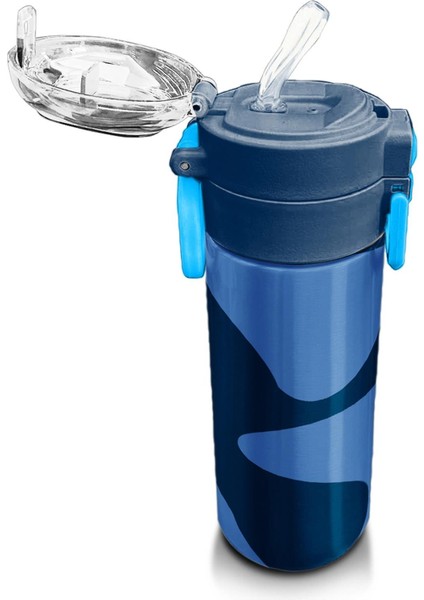 Kids Lacivert Mavi Desenli Pipetli ve Direkt Içim Çelik Termos 500 ml 31888 indirimleri
