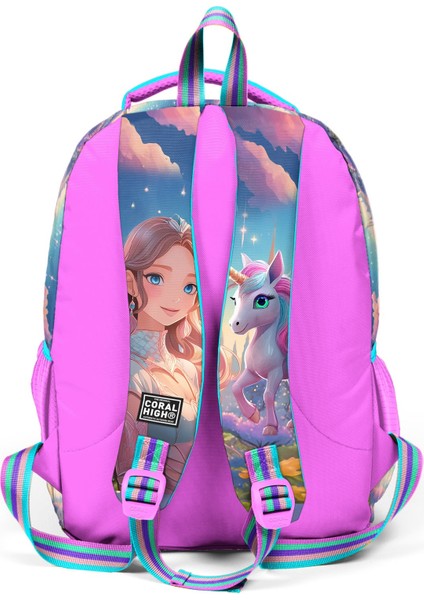 Kids Turkuaz Pembe Anime Kız Desenli Üç Bölmeli Okul Sırt Çantası 14420 fırsatları
