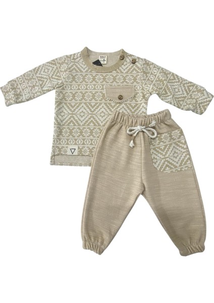 Patlı Paçasılastikli Etnik Desen Flamlı Kumaş Bebe Takım