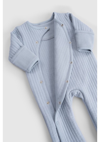 Kendinden Patikli ve Eldivenli Kapitone mavi Bebek tulumu modelleri