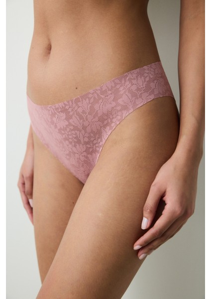 Invisible Laser Cut Lacy Slip Gül Kurusu Külot