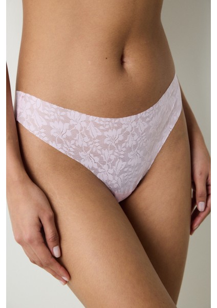 Invisible Laser Cut Lacy Açık Pembe Tanga Külot