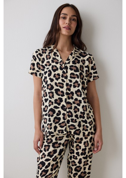 Leopar Chally Gömlek Pantolon Çok Renkli Pijama Takımı