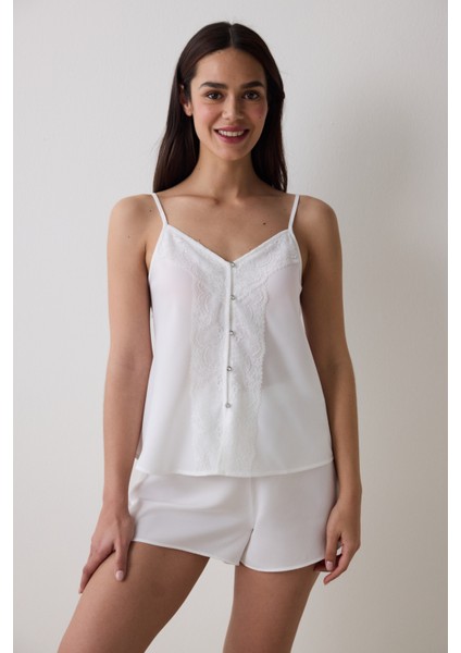 Bridal Delicate Saten Kırık Beyaz Şort Pijama Altı