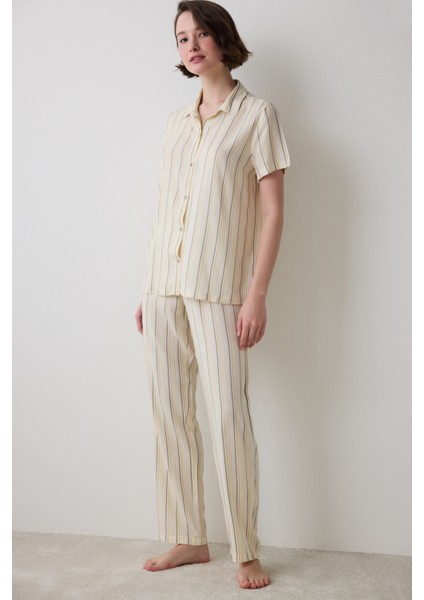 Iris Striped Gömlek Pantolon Çok Renkli Pijama Takımı