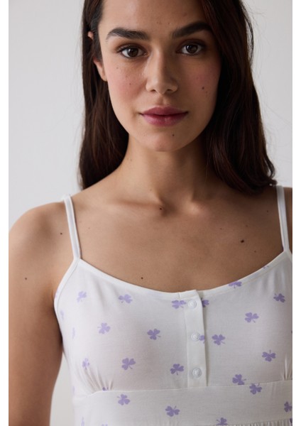 Lana Printed Pantolon Kırık Beyaz Pijama Takımı