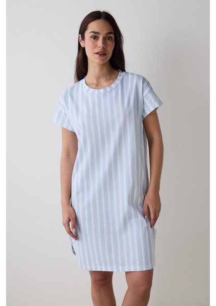 Blue Striped Açık Mavi Gecelik