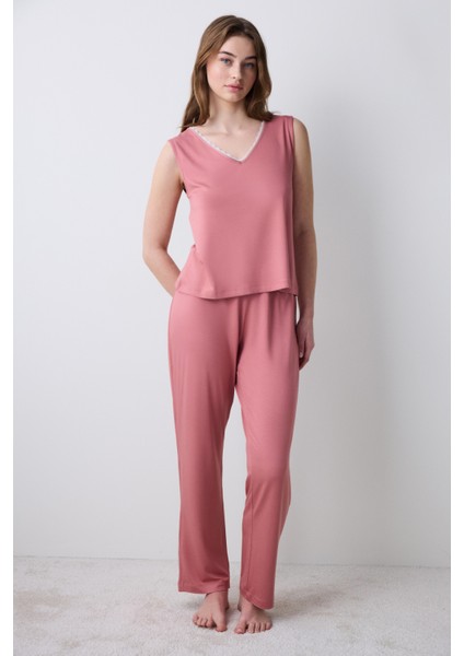 Mia Solid Gül Kurusu Pantolon Pijama Altı