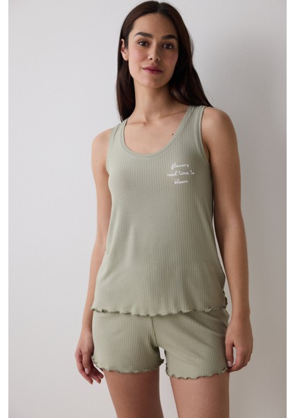 Bloom Solid Haki Şort Pijama Altı