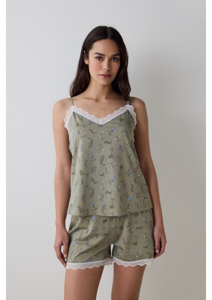 Pamuklu Iris Printed Şortlu Pijama Takımı