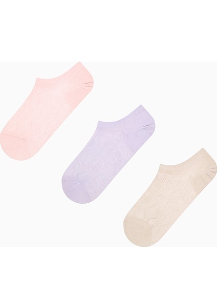 Soft Color Jacquard Pembe Mor 3lü Sneaker Çorap