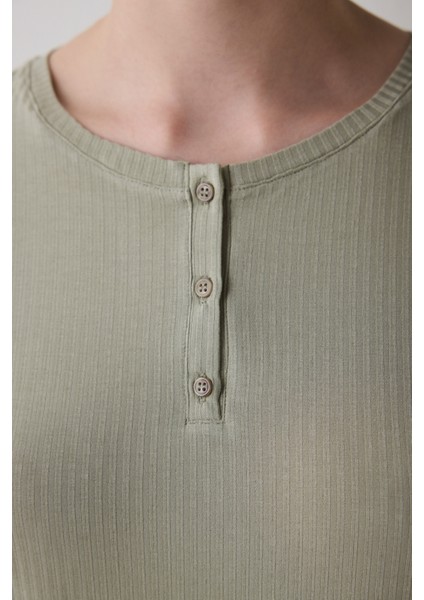 Bloom Solid Haki Tişört Pijama Üstü