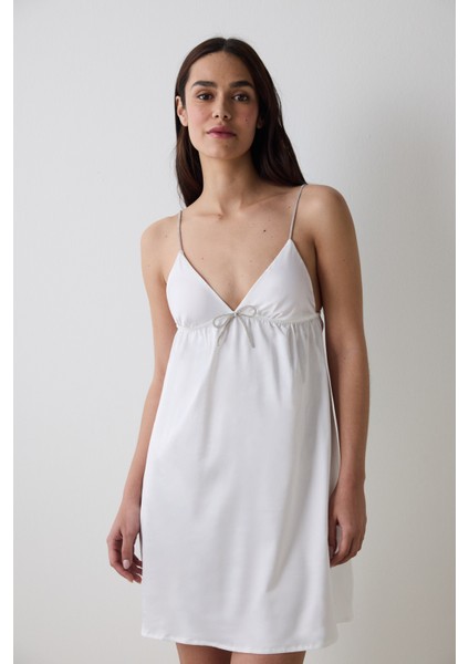 Bridal Delicate Saten Kırık Beyaz Gecelik