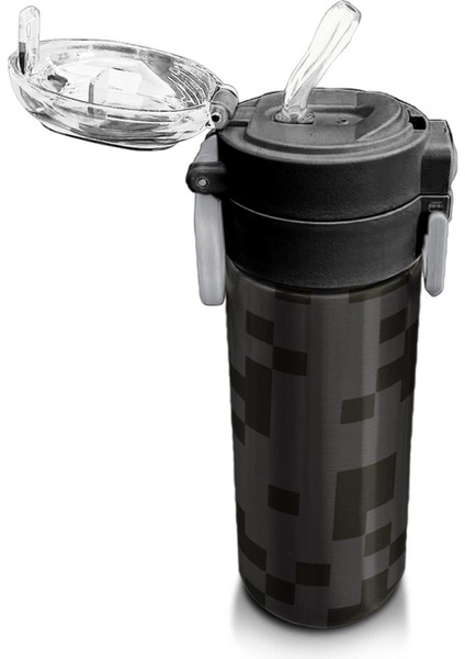 Kids Siyah Blok Desenli Pipetli ve Direkt Içim Çelik Termos 500 ml 31894 indirimleri