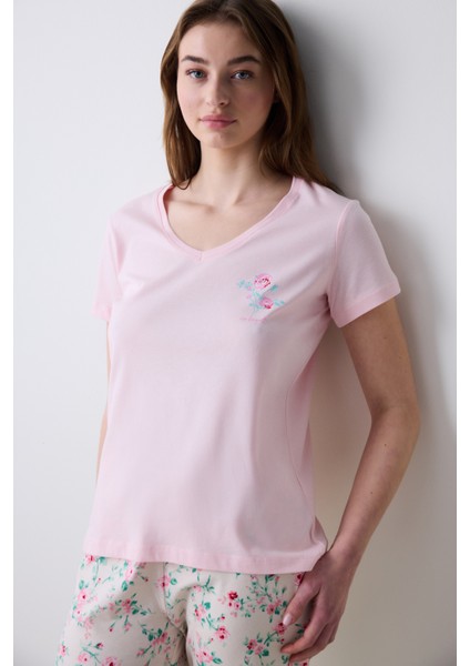 Pamuklu Pink Roses Pantolon Pijama Takımı