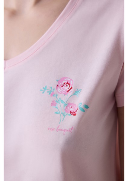 Pamuklu Pink Roses Pantolon Pijama Takımı